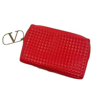 Valentino Beauty Cosmetic Zip Toiletry Pouch - Red, Gold